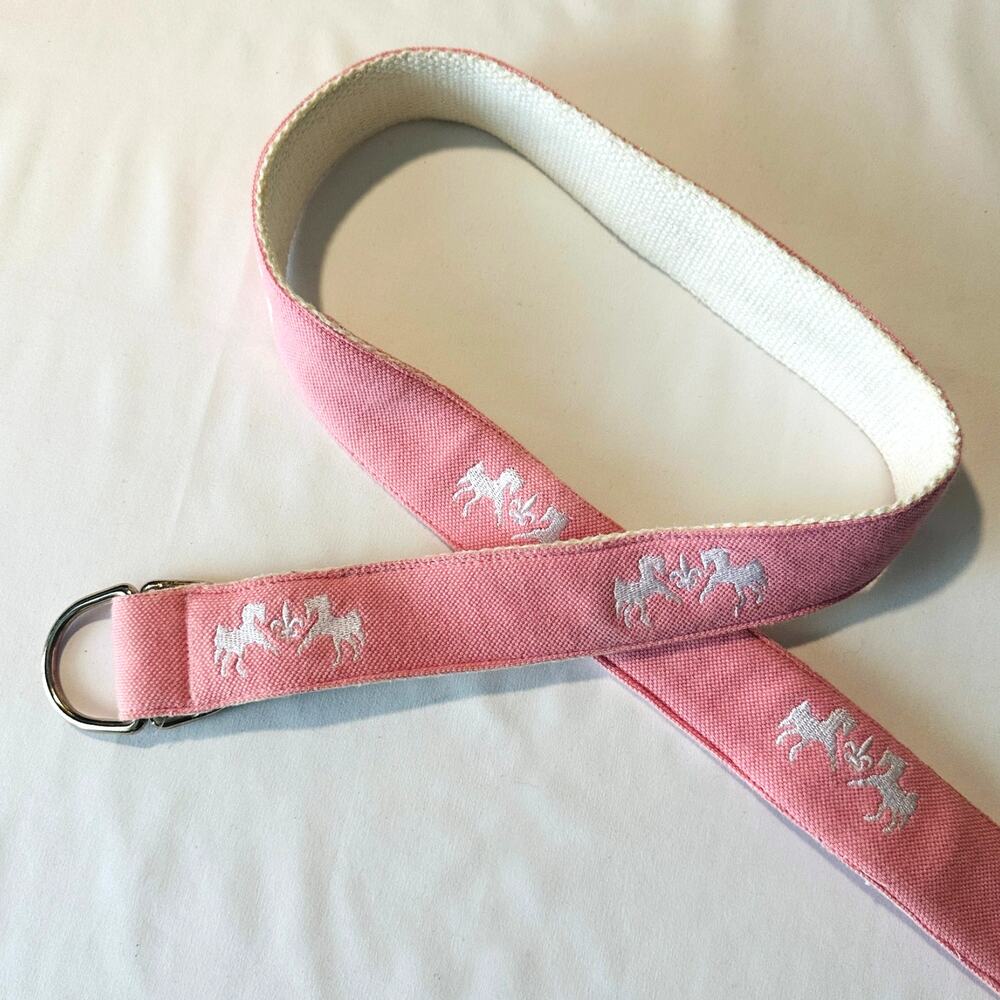 Equine Couture Pink Canvas Horse Print D-Ring Cinch Belt Sz M
